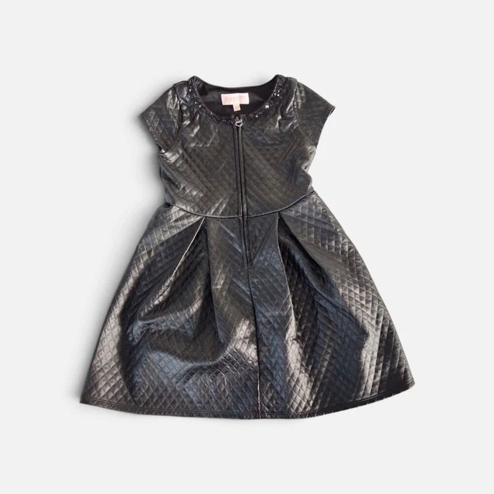 Biscotti Girls Faux Leather Quilted Zip Up Glamour Dress Size 7